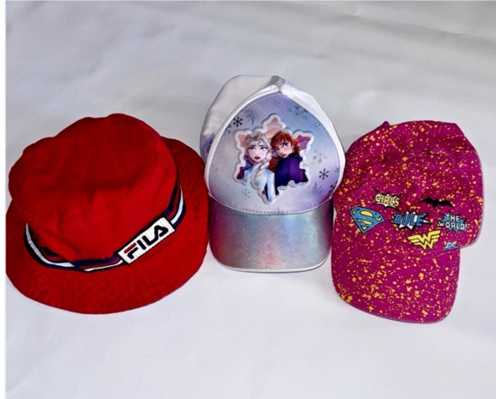 Kids Hat Lot 3 Pc Fila Bucket Hat Disney Frozen Cap DC Supergirl Wonder